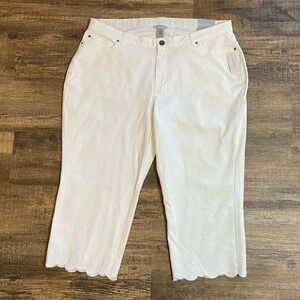 Catherines White Capri Jeans‎ Pants Womens 22W Embroidered Scallop Hem Beach NEW